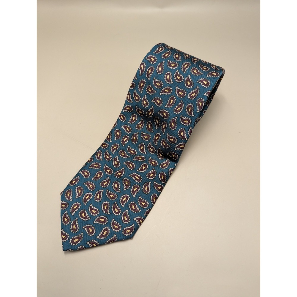 Robert Talbott Tie Finest Silk Teal Paisley Hand Printed Italy Hand Sewn USA